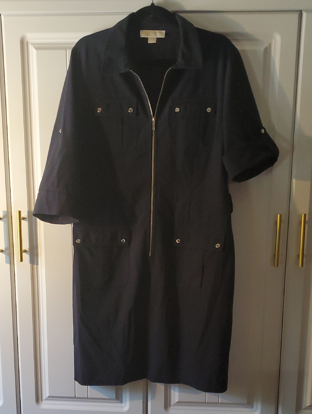 Michael Kors Navy Zip-Front Midi Dress